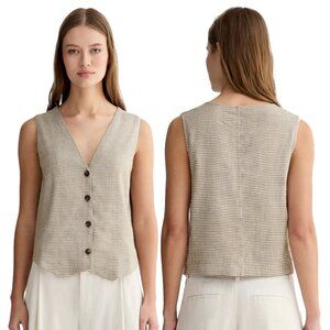 Everlane Taupe Gingham The Vest in Stretch Linen Size 00